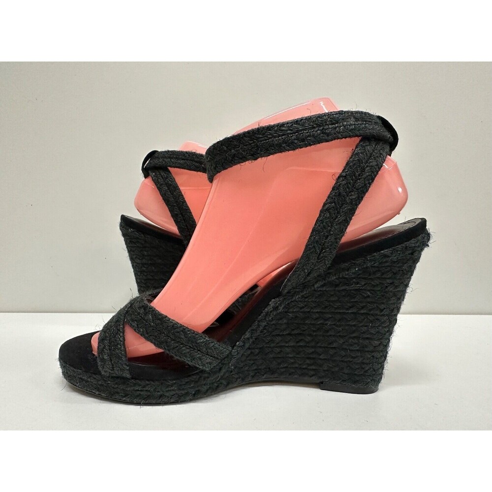 Express women size 9 black rope open toe wedged ankle buckle strap sandals - Picture 4 of 14